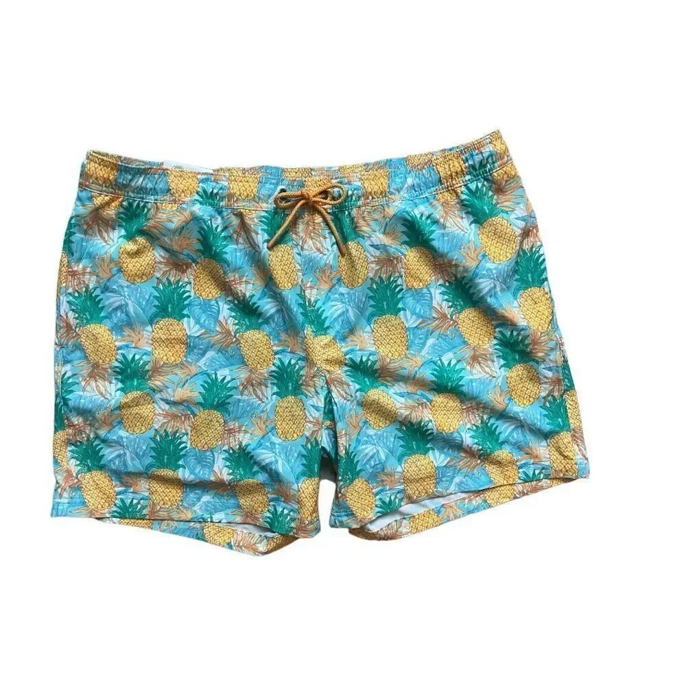 NWT Mens Members Mark 4-Way Stretch SPF 50 Resort Pineapple Swimming Trunks XXL
